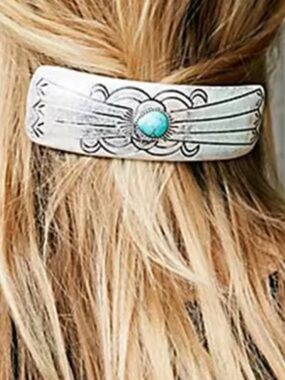 Silver Hair Barrette with Turquoise Accent - Women's Accessory